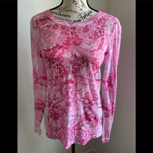 Woman’s Long sleeve See through pink & white Top